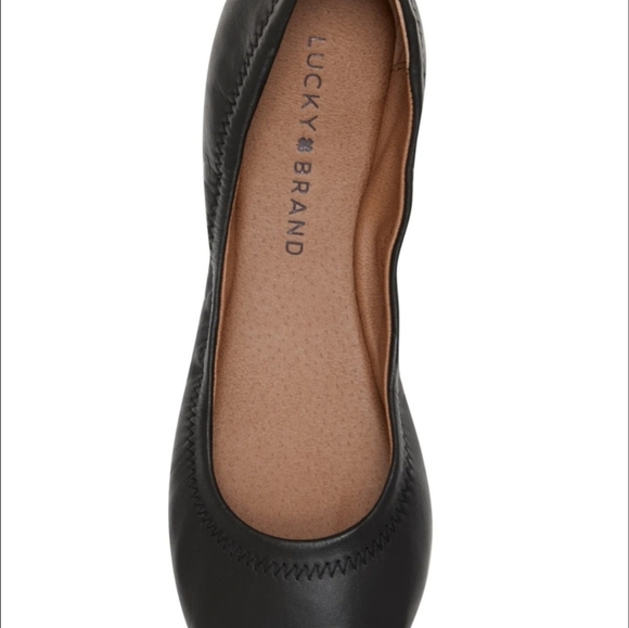 BNWOT Lucky Brand Sz 7 Black Leather Emmie Flats Balletcore Preppy Minimalist - Picture 11 of 11